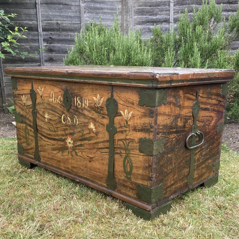 Swedish Pine Marriage Chest/ Blanket Box, Circa 1819 View II