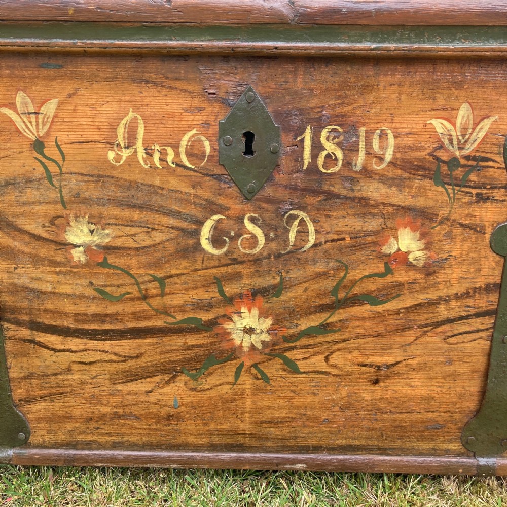 Swedish Pine Marriage Chest/ Blanket Box, Circa 1819 View IV