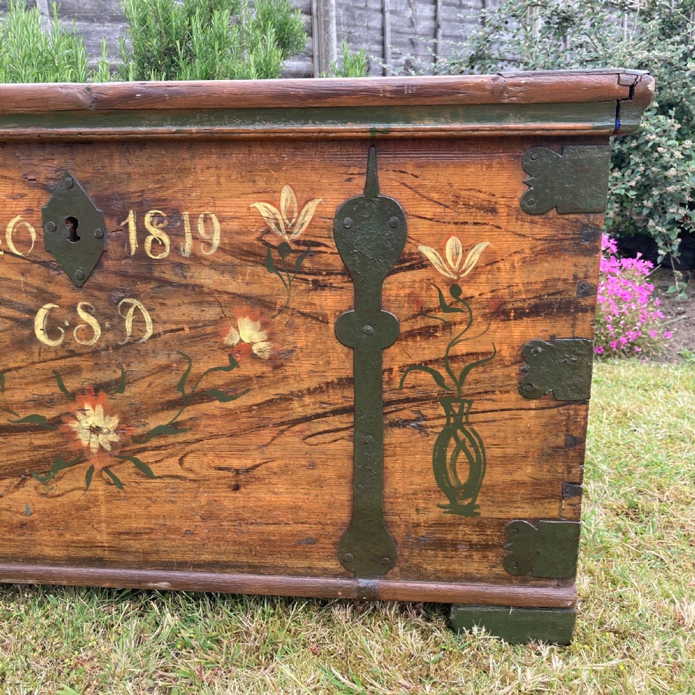Swedish Pine Marriage Chest/ Blanket Box, Circa 1819 View V