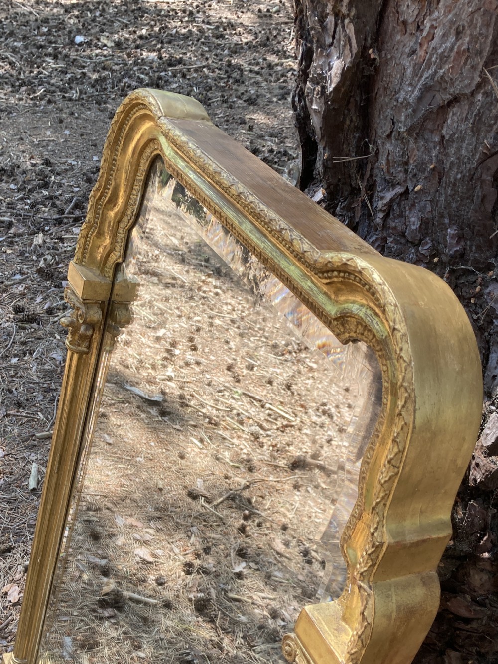 A tall late 18th-century giltwood pier glass mirror featuring fluted pilasters, classical capitals, and a shaped bevelled glass plate. View VII