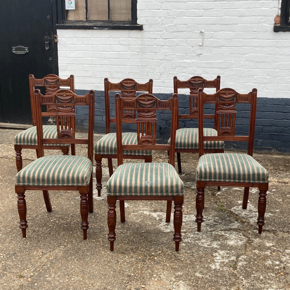 Six Edwardian Walnut Dining Chairs, Circa 1900