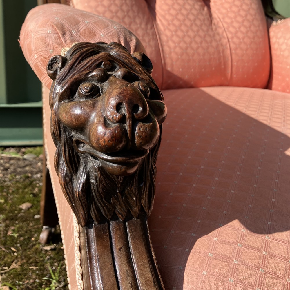 Victorian Mahogany Lions Head Upholstered Armchair, Circa 1860 View X