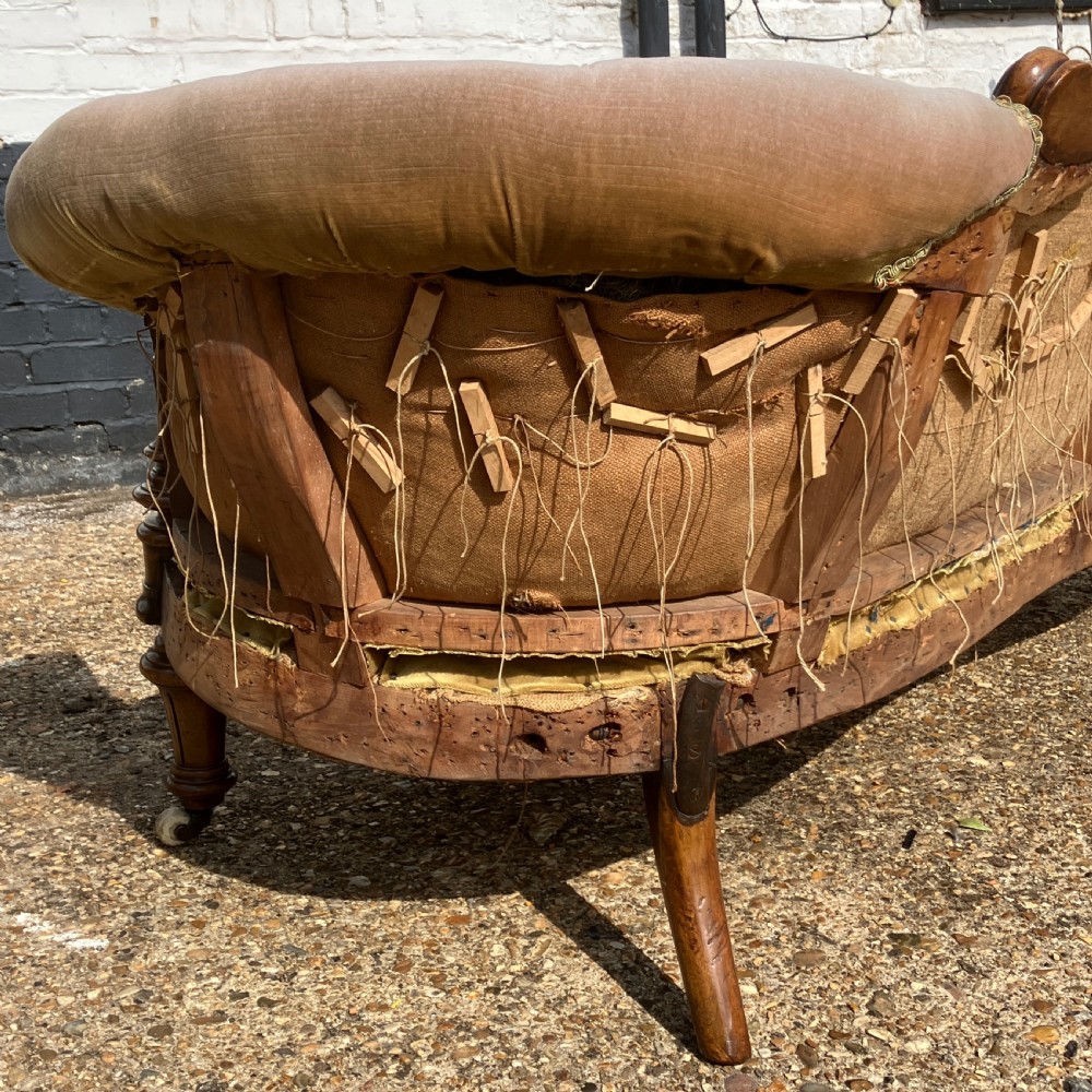 Victorian Walnut Sofa / Settee, Carved Frame and Button Back Upholstery, Circa 1850 View X