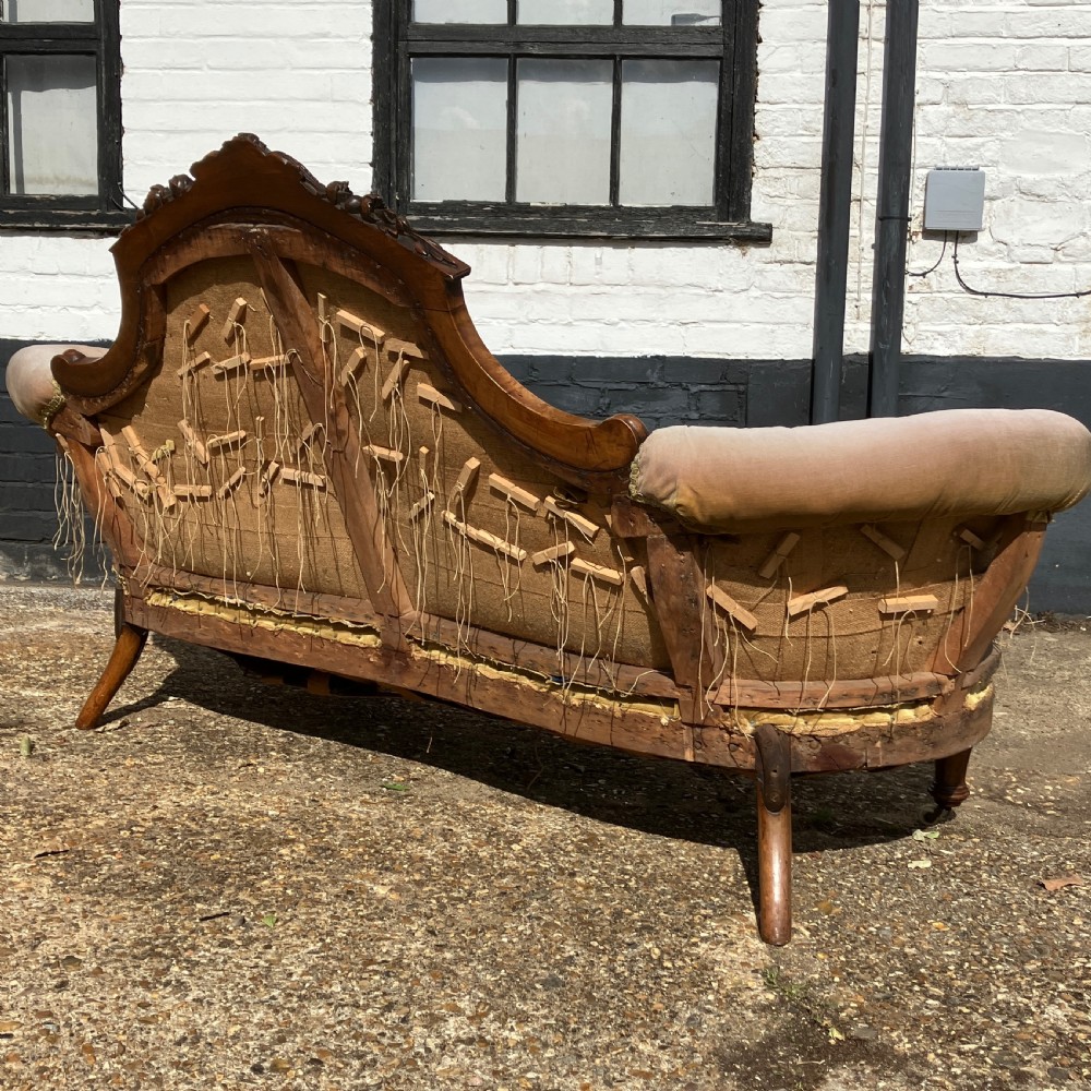 Victorian Walnut Sofa / Settee, Carved Frame and Button Back Upholstery, Circa 1850 View XI