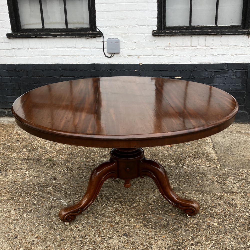 Victorian Mahogany Round Tilt-Top Dining Table on Pedestal Base, Circa 1860 View III