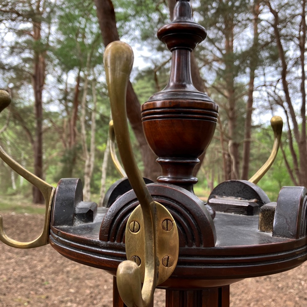 Antique Walnut Hall Stand | Coat & Hat Stand with Brass Hooks, Circa 1900 View III