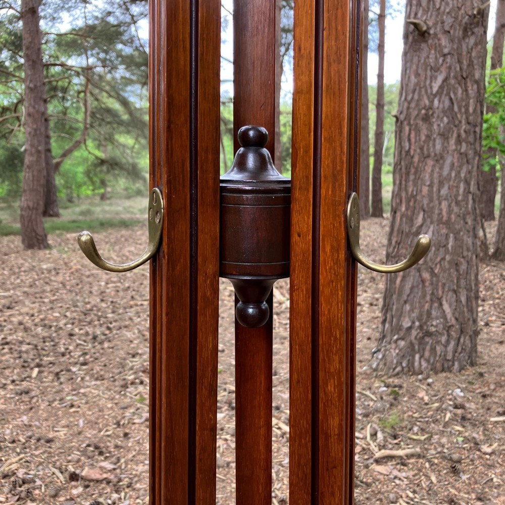 Antique Walnut Hall Stand | Coat & Hat Stand with Brass Hooks, Circa 1900 View V