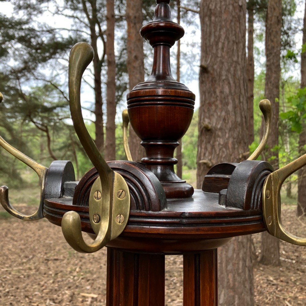 Antique Walnut Hall Stand | Coat & Hat Stand with Brass Hooks, Circa 1900 View VI