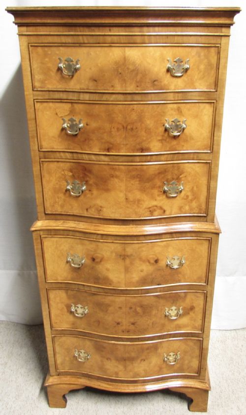 Burr Walnut Serpentine Tall Chest of Drawers