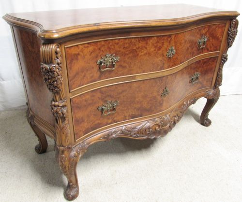 Superb Burr Walnut French Serpentine Commode Chest of Drawers