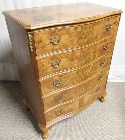 Burr Walnut 5 Drawer Serpentine Chest of Drawers