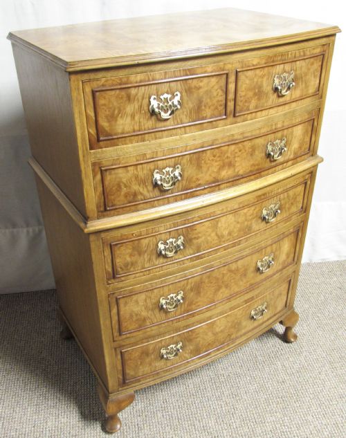 Burr Walnut Bow Front Chest of Drawers