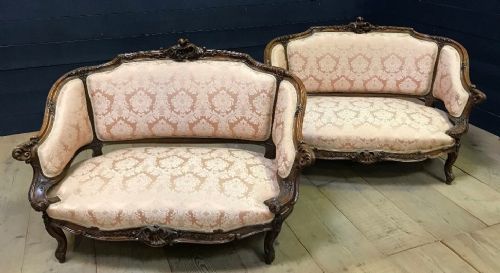 Extremely Rare Pair French Walnut Settees (Will Split)