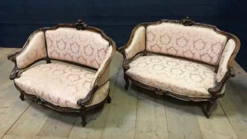 fig 1. Extremely Rare Pair French Walnut Settees (Will Split)