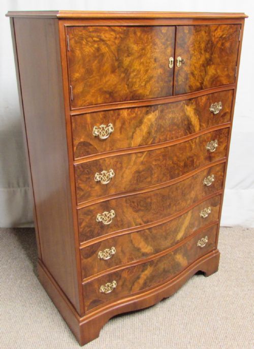 Burr Walnut Chest of Drawers Cupboard Over