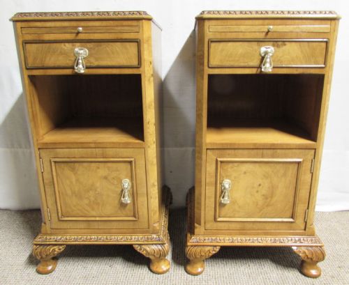 Pair Burr Walnut Bedside Cupboards