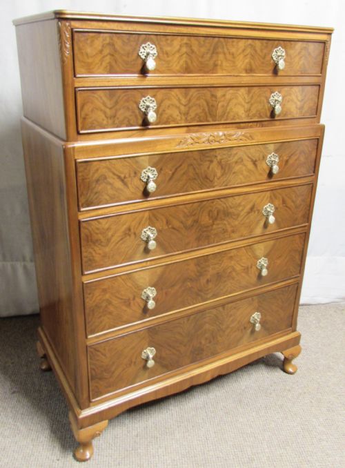 Burr Walnut 6 Drawer Chest of Drawers