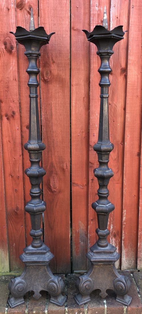Large Pair French Brass Candlesticks