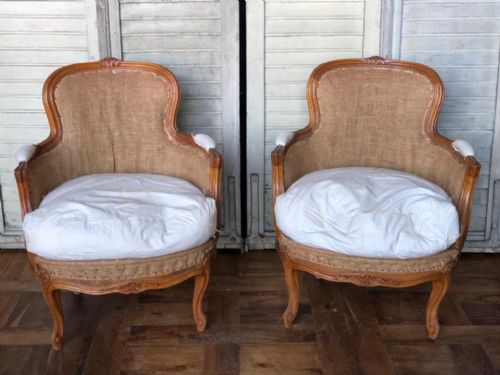 Pair French Walnut Bergere Arm Chairs