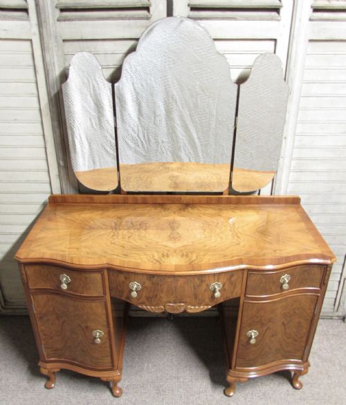 Burr Walnut Triple Mirror Dressing Table