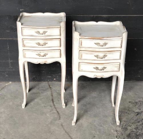 Pair French Painted Bedside Chests