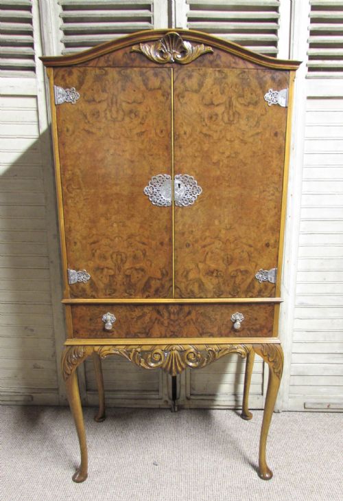 Burr Walnut Queen Anne Cocktail Cabinet