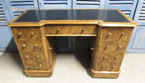 Victorian Burr Walnut Pedestal Desk