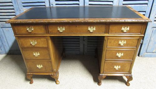 Burr Walnut Pedestal Desk