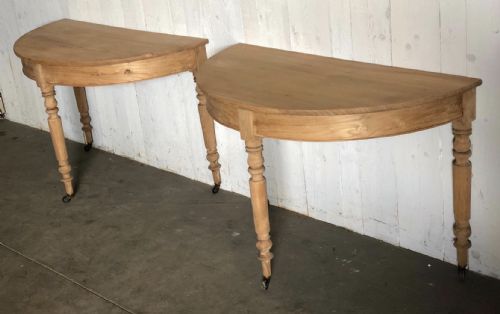 Pair French Elm Half Moon Console  Tables