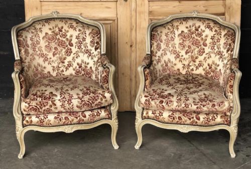 Pair French Bergere Arm Chairs