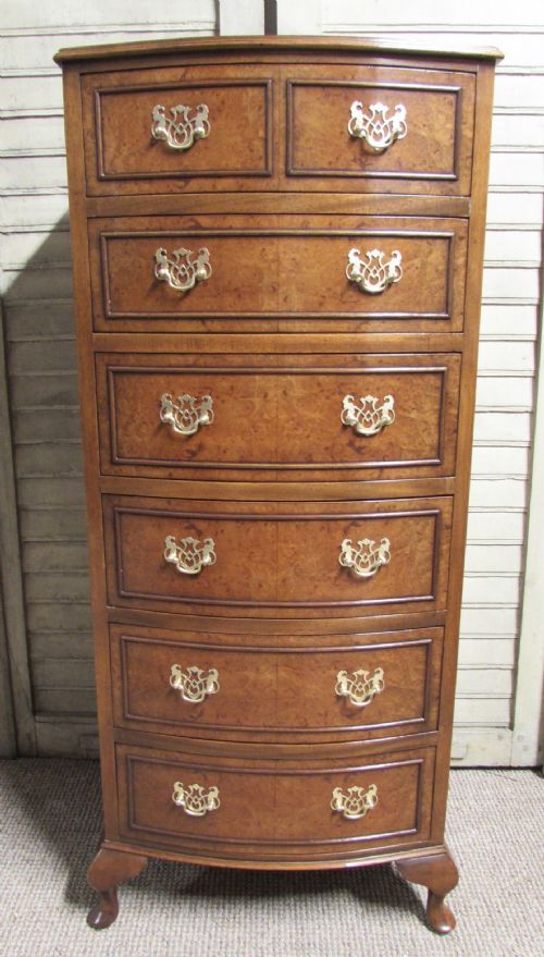 Burr Walnut Bow Front Chest of Drawers