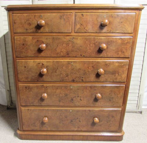 Large Burr Walnut Victorian Chest of Drawers