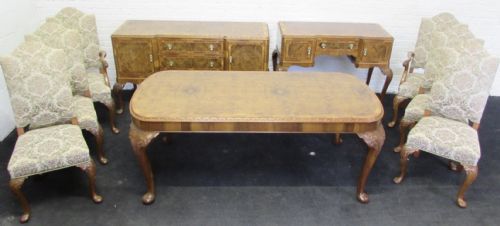 Burr Walnut Queen Anne Dining Suite