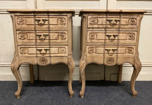 Pair Bleached Oak French Bedside Chests
