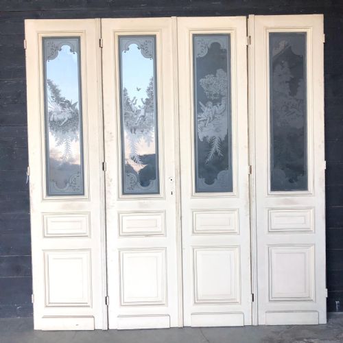 Set French Chateau Etched Glass Doors