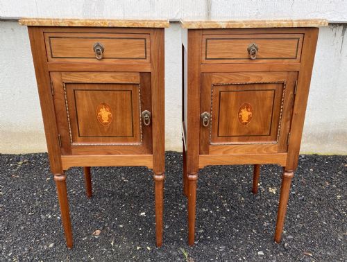 Pair French Inlaid Bedside Cupboards