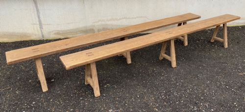 Rare Extra Long Pair Farmhouse Benches