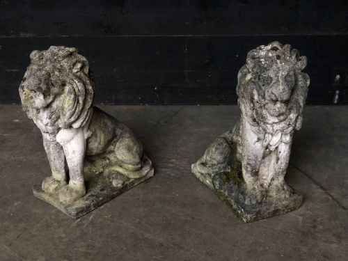 Large Pair 19th C Stone Garden Lions