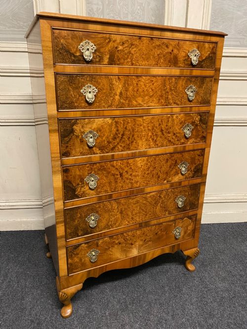 Burr Walnut 6 Drawer Chest