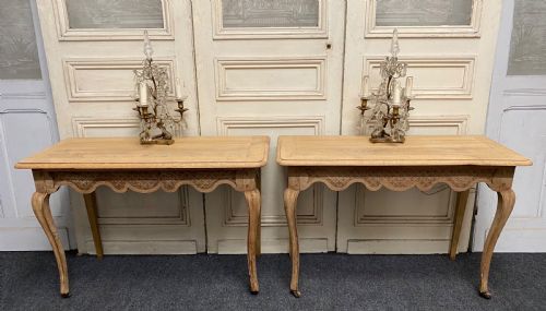 Pair French Bleached Oak Console Tables
