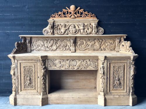 Large Carved Bleached Oak Sideboard