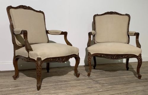 Pair Walnut French Arm Chairs