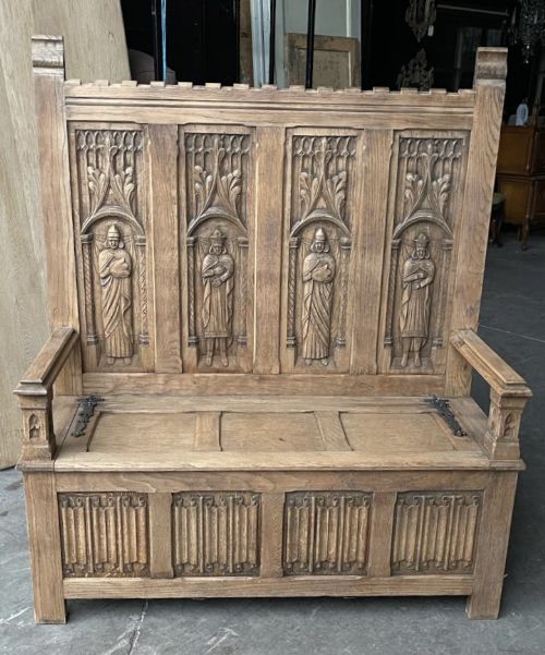 French Gothic Oak Hall Bench