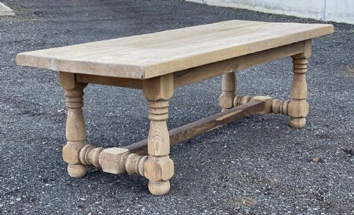 Large French Bleached Oak Farmhouse Dining Table