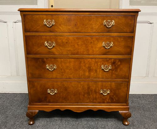 Burr Walnut Queen Anne Chest of 4 Drawers
