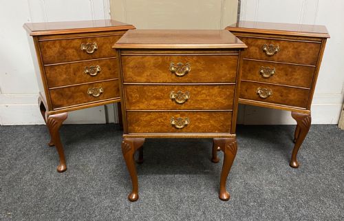 Set 3 Burr Walnut Bedside Drawers