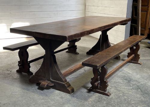 French Farmhouse Table & Benches Dining Set