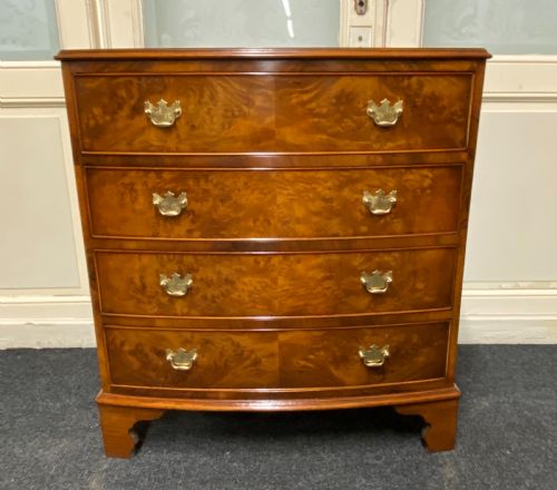 Bow Front Burr Walnut Chest of Drawers