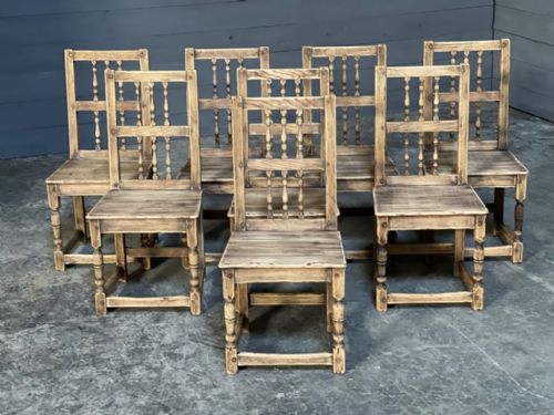 Set 8 French Oak Farmhouse Kitchen Chairs