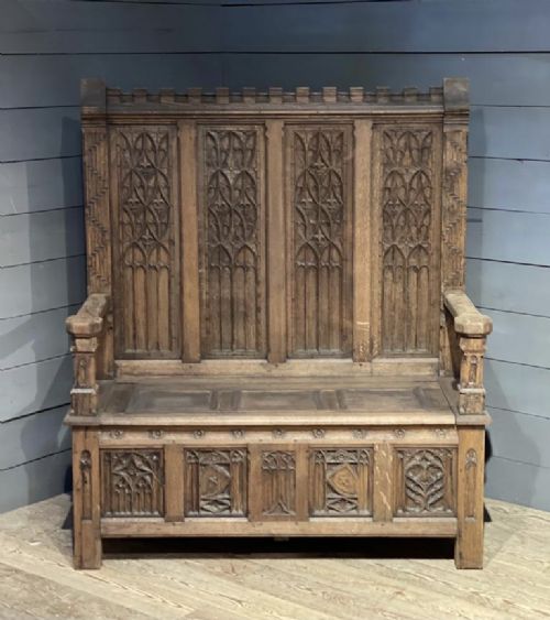 Large French Gothic Oak Bench